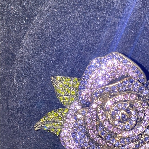 Heidi Daus Elegant Large Purple and Green Rhinestones Rose Broach - Picture 7 of 7